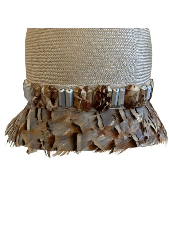 Louise Green Feathered Cloche Hat With Beaded Trim Made In USA main image 7